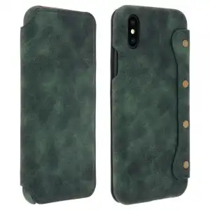 Funda Libro Efecto Piel de Ciervo Tachonada Verde para iPhone X/XS