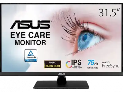 Monitor - Asus VP32AQ, 31.5", WQHD, Filtro luz azul, Antiparpadeo, FreeSync, 75Hz, Negro