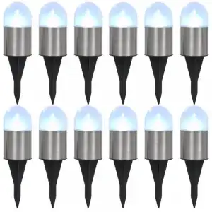 VidaXL Pack 12 Focos Solares LED de Suelo Plateados