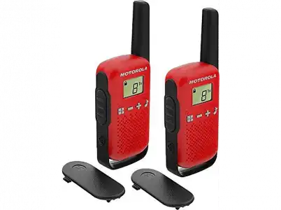 Walkie Talkies - Motorola TLKR T42, 2 Unidades, 16 Canales, LCD, Alcance 4 Km, Función Scan, AAA, Rojo