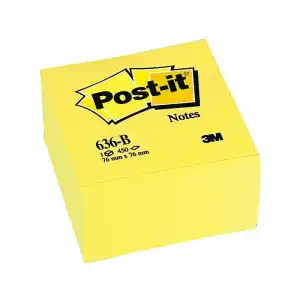 Bloc De Notas Adhesivas Quita Y Pon Post-it 76x76x45 Mm Cubo Colores Amarillo 450 Hojas