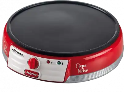 Crepera - Ariete Party Time, 1000 W, Antiadherente, Placa de 33 cm, Termostato regulable, Rojo