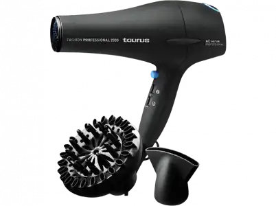 Secador - Taurus Fashion Professional 2300, 2300W, 3 temperaturas. Botón de aire frío. Concentrador. Difusor. Negroo