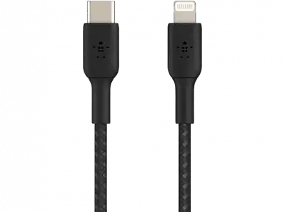 Cable USB - Belkin CAA004BT1MBK, USB-C a Lightning, Trenzado, 1 m, Negro