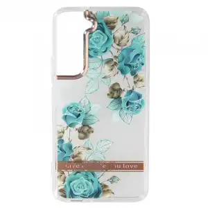 Funda Samsung Galaxy S22 Trasera Rígida Contorno Silicona Flores Turquesa