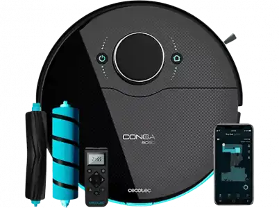 Robot aspirador - Cecotec Conga 8090 Ultra, 14.8 V, 64 dB, 0.57 l, Tecnología VirtualVoice, Mando a distancia, Wi-Fi, Negro