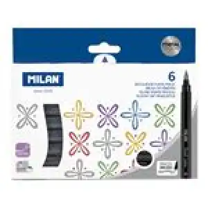 Caja 6 rotuladores Milan Punta pincel Colores metalizados