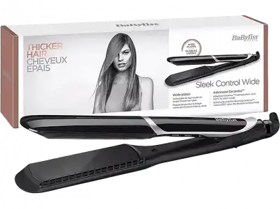 Plancha de pelo - BaByliss ST397E, Iónica, Revestimiento cerámico, 5 temperaturas, Negro