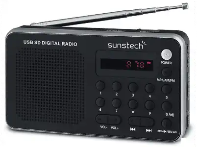 Radio portátil - Sunstech RPDS32 SL, AM/FM, USB, Plata