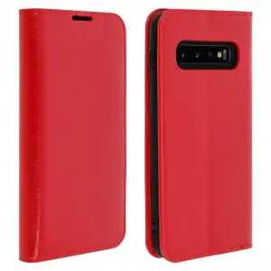 Avizar Funda Libro Cartera de Cuero Roja para Samsung Galaxy S10 Plus