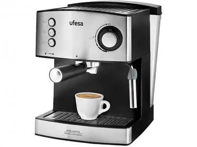 Cafetera express - Ufesa CE7240, 20 bar, 850 W, 1.6 L, Manual, Función calienta tazas, Plata y Negro