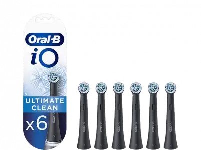 Recambio para cepillo dental - Oral-B iO Ultimate Clean, Pack De 6 Unidades, Negro