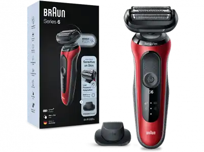 Afeitadora - Braun Series 6 61-R1200S, 3 Cuchillas, eléctrica para barba, EasyClick, Wet & Dry, Rojo