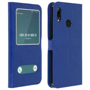 Avizar Funda Libro con Ventana Doble Azul para Huawei P Smart 2019/Honor 10 Lite