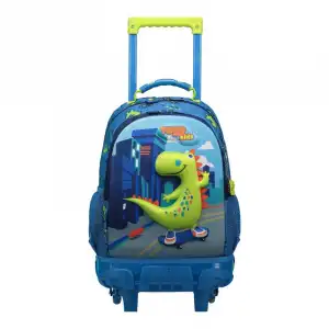 Mochila Escolar Totto Pequeña Con Ruedas Little Dino Azul