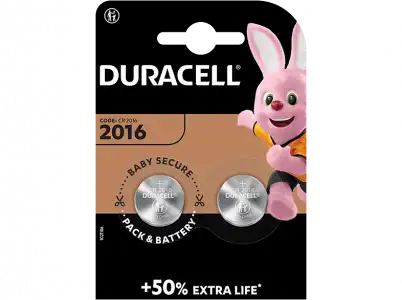 Pilas botón - Duracell 2016, 2 unidades, 3V DL2016 / CR2016, Plata