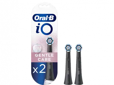 Recambio para cepillo dental - Oral-B iO Gentle Care, Pack De 2 Unidades, Negro