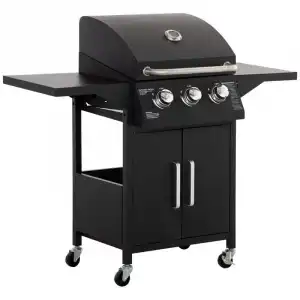 Outsunny Barbacoa De Gas Bbq Con 3 Quemadores 2 Mesas Laterales Armario 4 Ruedas