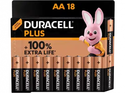 Pilas AA - Duracell PLUS alcalinas MN1500 LR6 / LR06, 1.5 Voltios, Paquete de 18, Negro