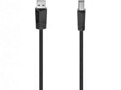 Cable USB - Hama 00200603, 3 m, De USB-A a USB-B, 2.0, 480 MBit/s, Doble protección, Negro