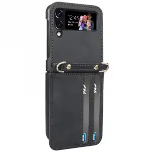 Funda Para Samsung Z Flip 4 de Piel Para Hombro Funda Versátil Negro