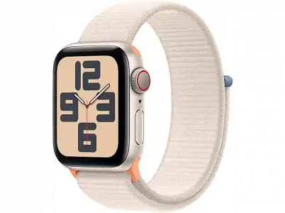 APPLE Watch SE (2023), GPS+CELL, 40 mm, Caja de aluminio blanco estrella, Vidrio delantero Ion-X, Correa Sport Loop estrella