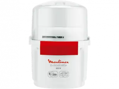 Picadora - Moulinex AD560120, 800 W, 200 g/250 ml, Acero inoxidable, Cuchilla doble, Sistema 1-2-3, Blanco