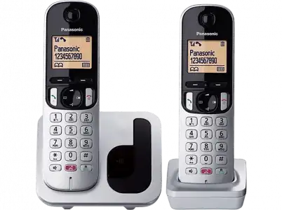 Teléfono - Panasonic KX-TGC250SP, Dúo, Inalámbrico, 1.6", 50 contactos, Bloqueo llamada, Manos libres, Modo ECO, Hasta 18h, Plata