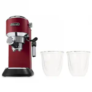 DeLonghi Dedica EC685.R Cafetera de Espresso Roja + Juego de 2 Tazas Espresso 90 ml