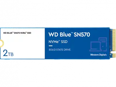 Disco duro SSD interno 2 TB - Western Digital WD Blue SN570 NVMe SSD, Lectura 3500 MB/s, M.2 2280, Azul