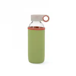 Quid Samba - Botella De Agua Reutilizable 0.40l En Vidrio Con Funda De Neopreno, Verde