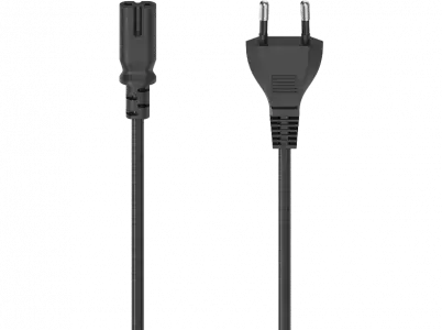 Cable alimentación europeo - Hama 00223273, enchufe de 2 clavijas, conector CA C7, 1,5 m, Protección contra dobleces, Negro