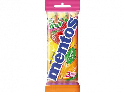 Caramelos - Mentos Tripack, Sabor frutas, 3x12 unidades, 114g