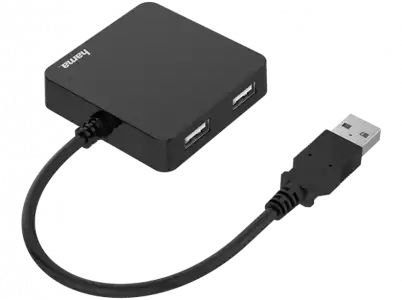 Hub USB/Concentrador - Hama 00200121, 4x Puertos USB, USB 2.0, 480 Mbps, Negro