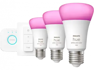 Kit de iluminación - Philips Hue Bridge + 3 Bombillas inteligentes E27 9.5W 1100 lm, Luz Blanca y Colores Regulador