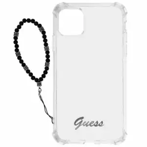 Carcasa Iphone 12, 12 Pro Antigolpes Transparente Pulsera Con Perlas Negro Guess