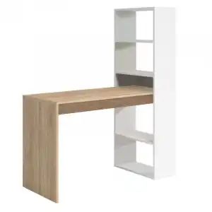 Habitdesign Duplo Mesa de Escritorio con Estantería Blanca