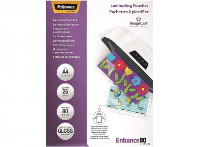 Pack fundas plastificar - Fellowes 5396205, 25 fundas, Para A4 y de grosor 80 micras