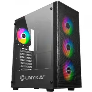 UNYkach Mir 100 Caja ATX Gaming Cristal Templado Lateral y 4 Ventiladores ARGB Negra