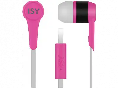 Auriculares de botón - ISY IIE-1101, De botón, Con cable, Control volumen, Rosa