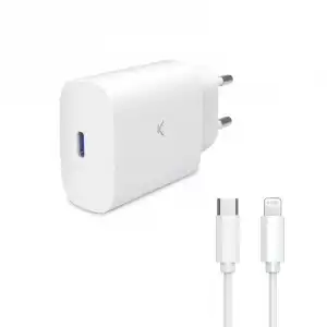 Ksix Cargador de Red PD 30W GaN/PPS + Cable USB-C a Lightning MFI 1m Blanco