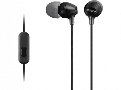 Auriculares de botón - Sony MDR-EX15APB, Con micrófono, 8Hz 22000Hz, 100dB/mW, Botón, Tapones Silicona, Iman Neodimio, Negro