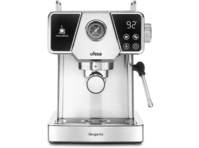 Cafetera express - Ufesa Bergamo, 20 bar, 1350 W, 1.8 l, 2 cafés, Inox