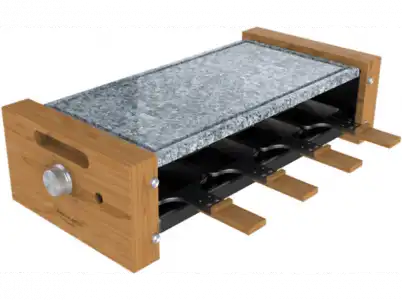 Raclette - Cecotec Cheese&Grill 8600 Wood AllStone, 1200 W, 8 Sartenes, Antiadherente, Granate