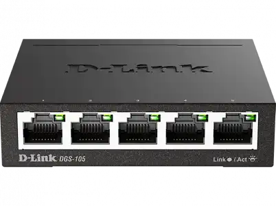 Switch - D-Link DGS-105, 5 puertos Gigabit RJ-45, 10/100/1000 Mbps, Plug&Play, Negro