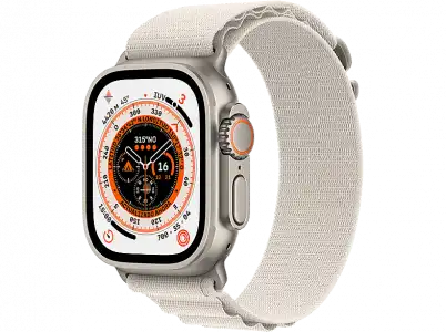 APPLE Watch Ultra (2022), GPS + Cellular, 49 mm, Caja de titanio, Cristal zafiro, Correa Loop Alpine en Talla L color Blanco estrella