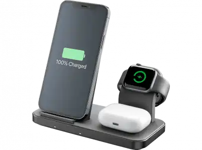 Base de carga - CellularLine Trio Wireless Charger, Para Apple, 20 W, Negro