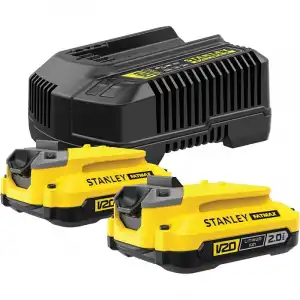 Stanley SFMCB12D2-QW Pack: 2 Baterías V20 18v Li-ion 2ah + Cargador 2a