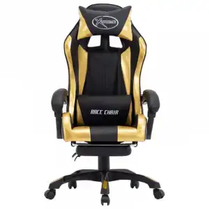 VidaXL Silla Gaming con Reposapiés Cuero Sintético Dorado/Negro