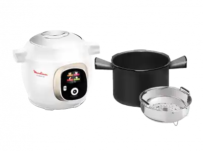 Robot de cocina - Moulinex Cookeo+ 150 recetas CE851A, Olla eléctrica, 1600W, 6L, 6 modos cocción, Blanco